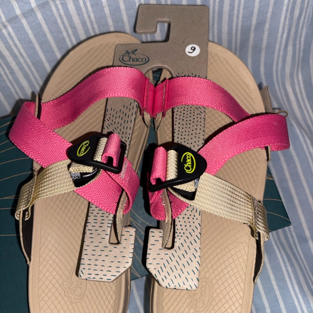 Chaco Women's Lowdown Slide Sandals in Pink and Beige